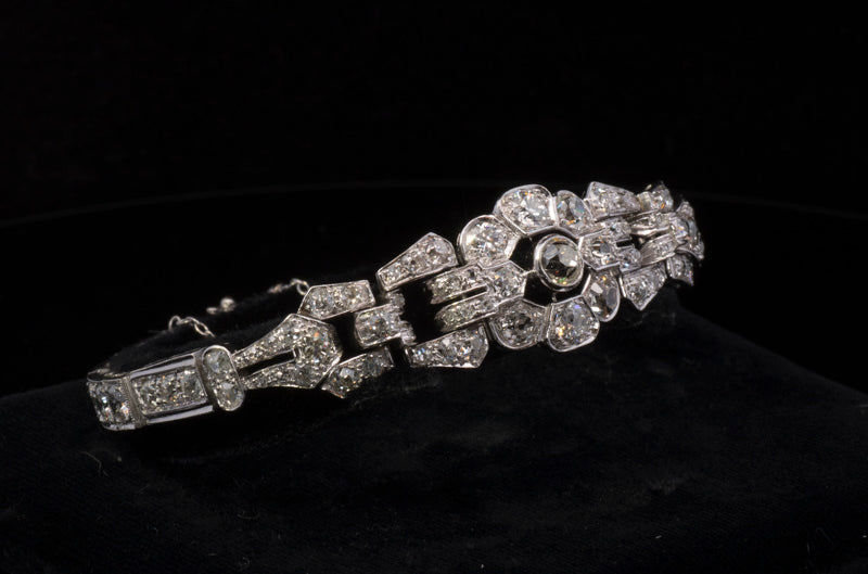 Magnificent Antique Platinum and Diamond Art Deco Bracelet. English Circa 1920. 8.25 Carats