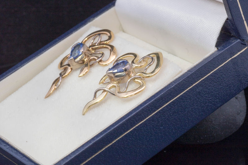 Vintage 18ct Gold. Sapphire 'Ribbon' Earrings. Hand Made. Joanne Gowan.