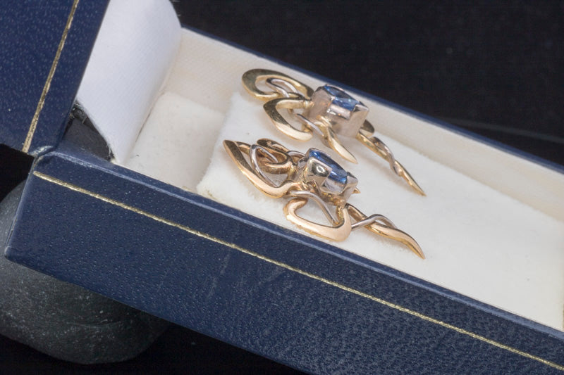 Vintage 18ct Gold. Sapphire 'Ribbon' Earrings. Hand Made. Joanne Gowan.