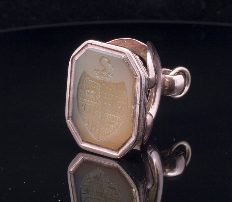 Exceptional Antique 9ct Gold Chalcedony Engraved Fob Circa 1840/1850. Beautifully Engraved.