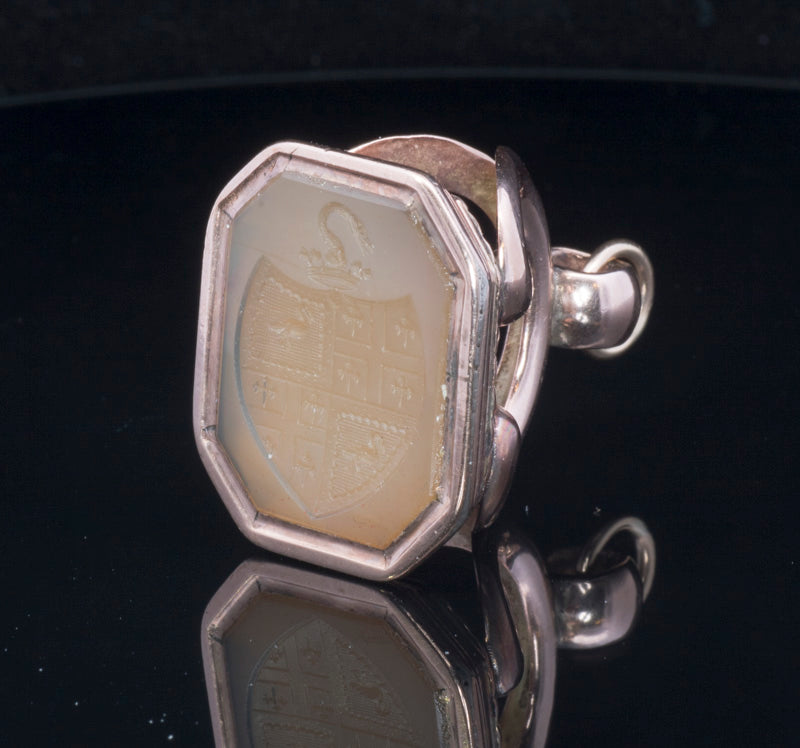 Exceptional Antique 9ct Gold Chalcedony Engraved Fob Circa 1840/1850. Beautifully Engraved.