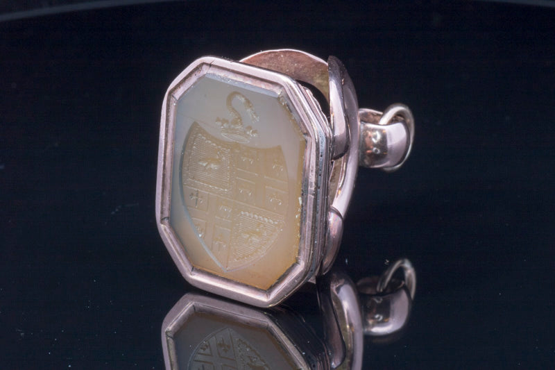 Exceptional Antique 9ct Gold Chalcedony Engraved Fob Circa 1840/1850. Beautifully Engraved.