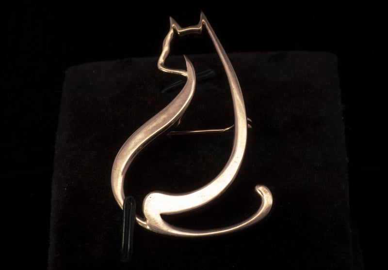 Vintage 9ct Gold Cat  'Silhouette' Brooch. Hallmarked Edinburgh 1999.