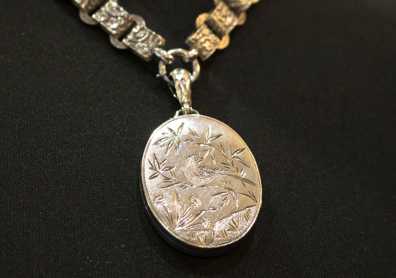 Antique Victorian Sterling Silver Period Blend Locket and Collar. Superb Example.