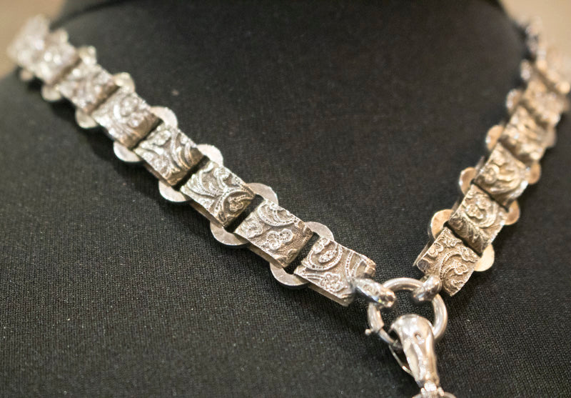 Antique Victorian Sterling Silver Period Blend Locket and Collar. Superb Example.