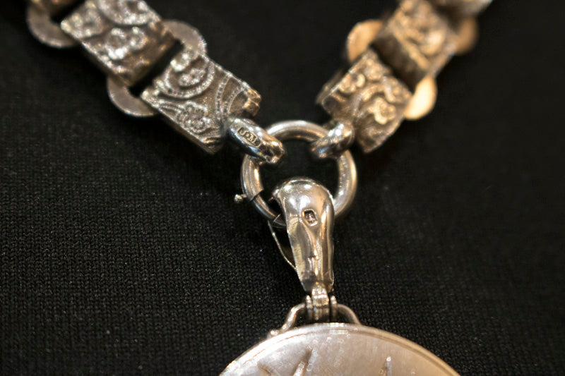 Antique Victorian Sterling Silver Period Blend Locket and Collar. Superb Example.