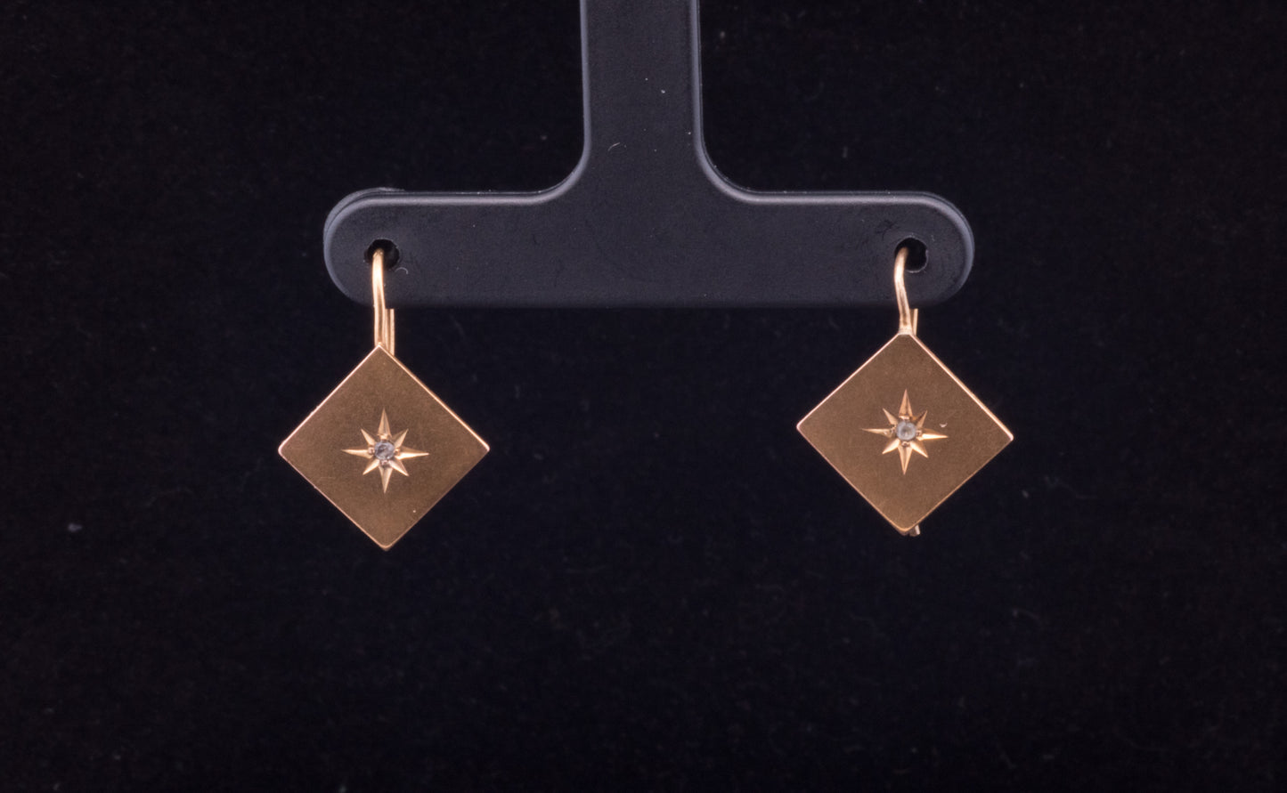 Antique Edwardian 9ct Gold Star Set Diamond Earrings C.1910