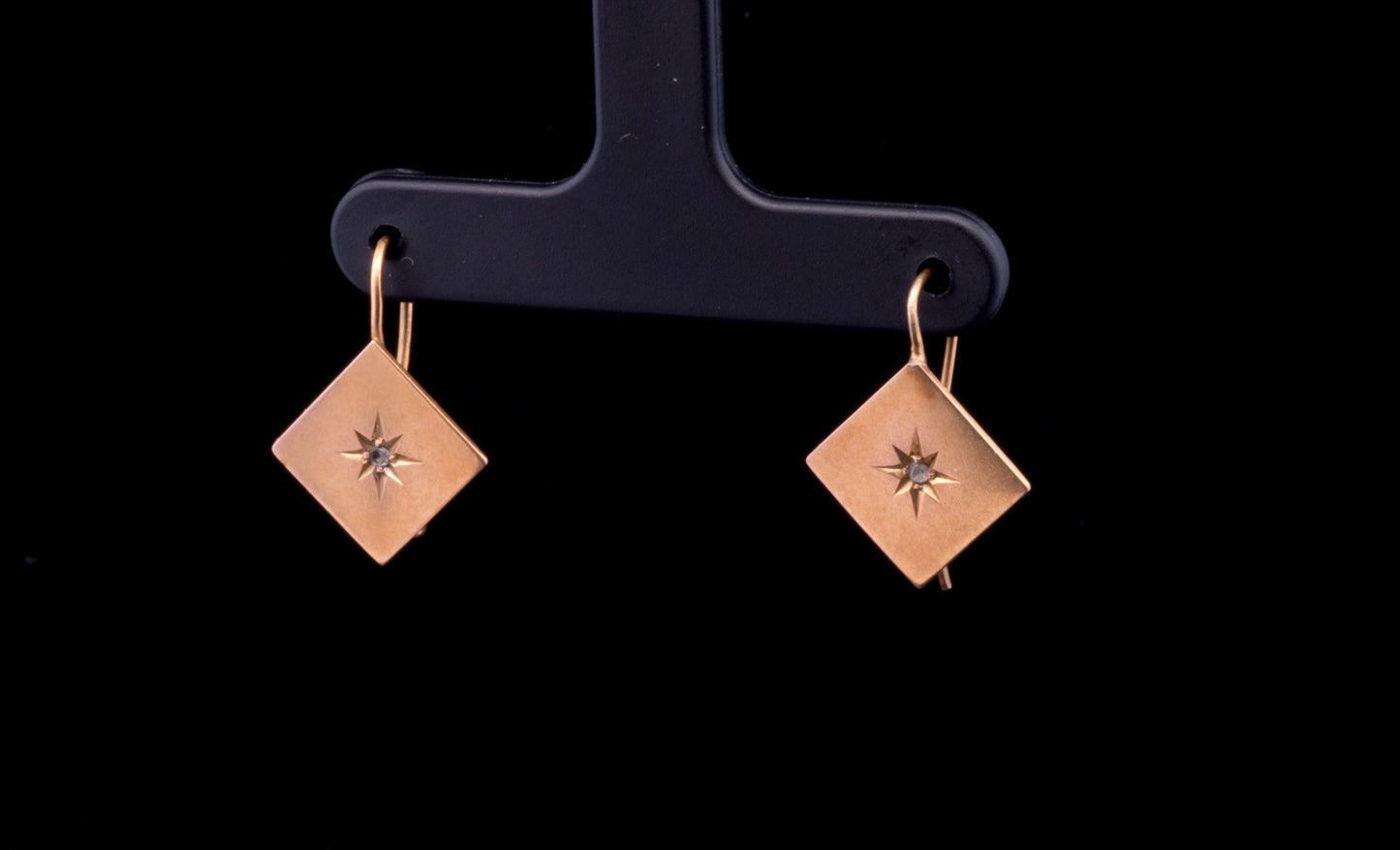 Antique Edwardian 9ct Gold Star Set Diamond Earrings C.1910