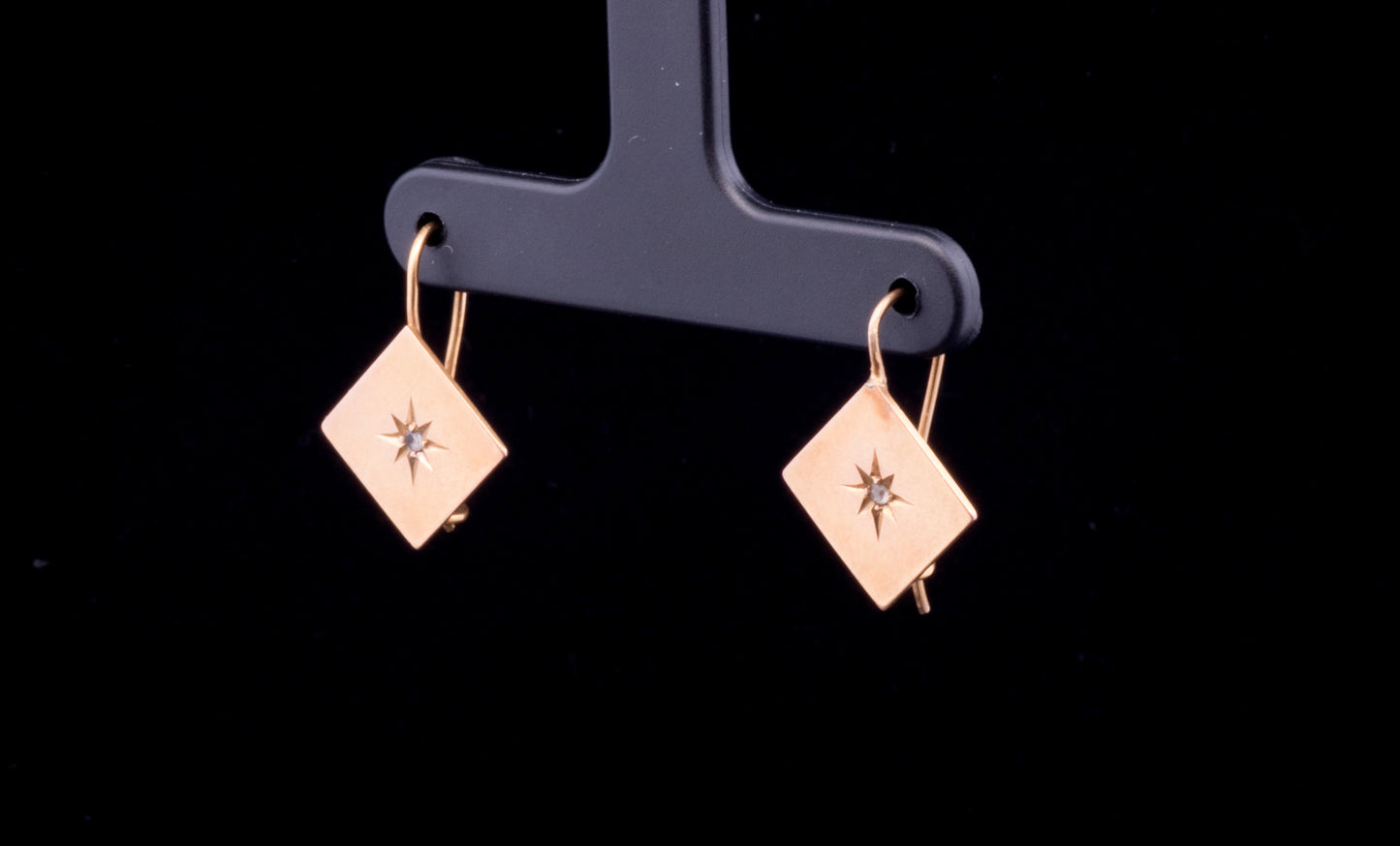 Antique Edwardian 9ct Gold Star Set Diamond Earrings C.1910
