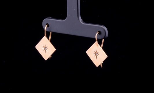 Antique Edwardian 9ct Gold Star Set Diamond Earrings C.1910