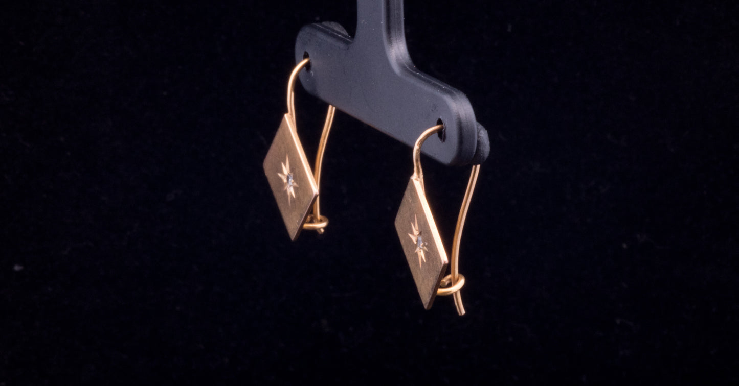 Antique Edwardian 9ct Gold Star Set Diamond Earrings C.1910