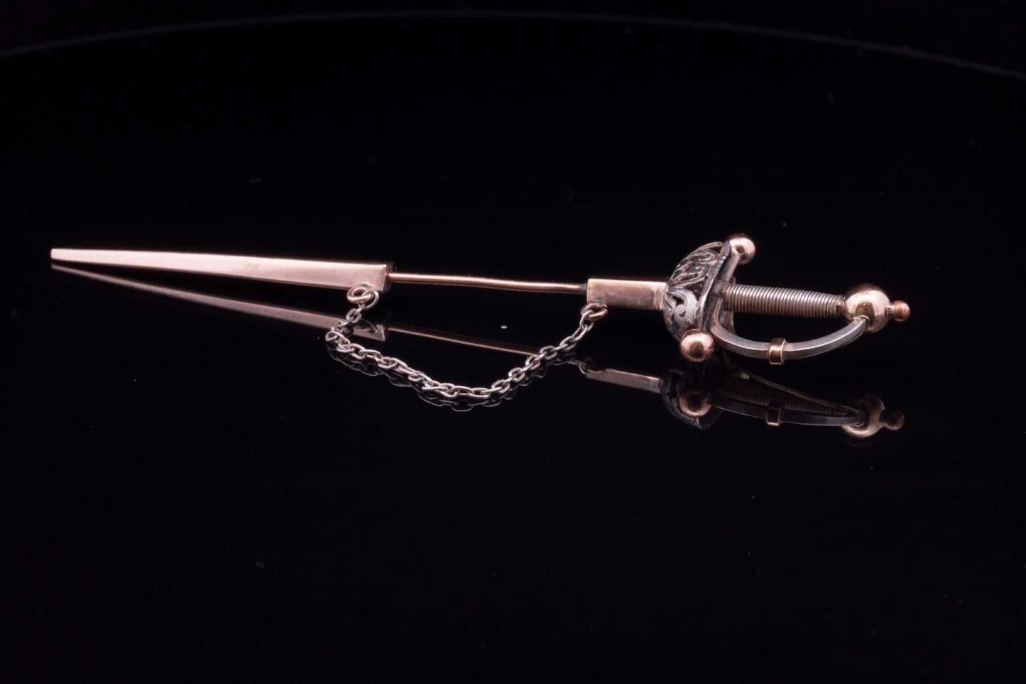 Vintage 9ct Rose Gold and Silver Sword Jabot Pin. Circa 1920