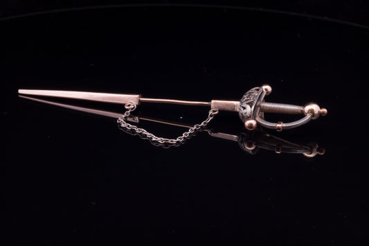 Vintage 9ct Rose Gold and Silver Sword Jabot Pin. Circa 1920