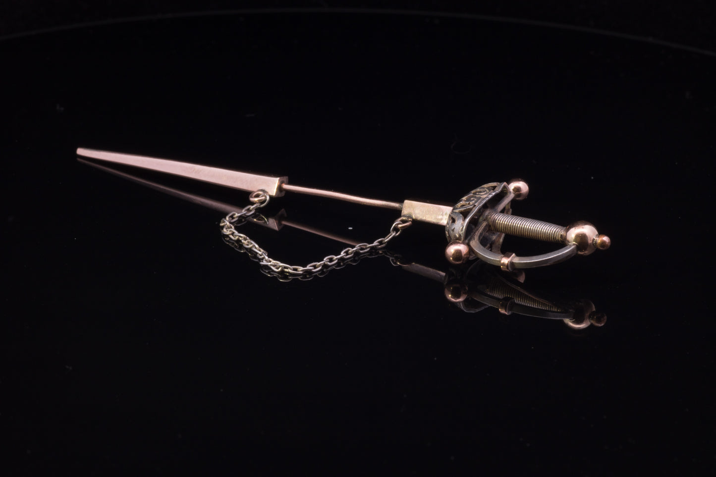 Vintage 9ct Rose Gold and Silver Sword Jabot Pin. Circa 1920