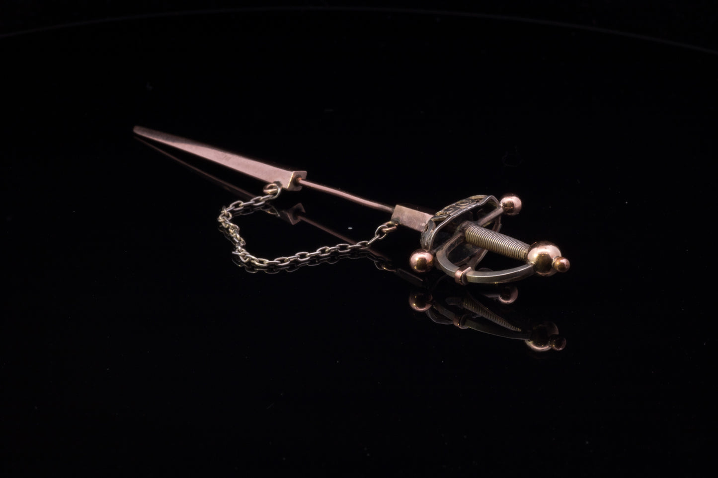 Vintage 9ct Rose Gold and Silver Sword Jabot Pin. Circa 1920