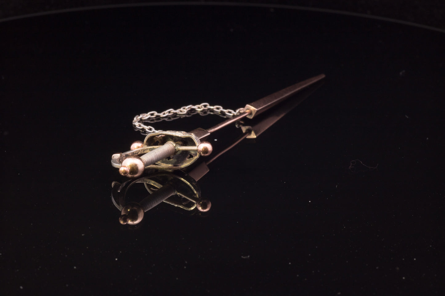 Vintage 9ct Rose Gold and Silver Sword Jabot Pin. Circa 1920