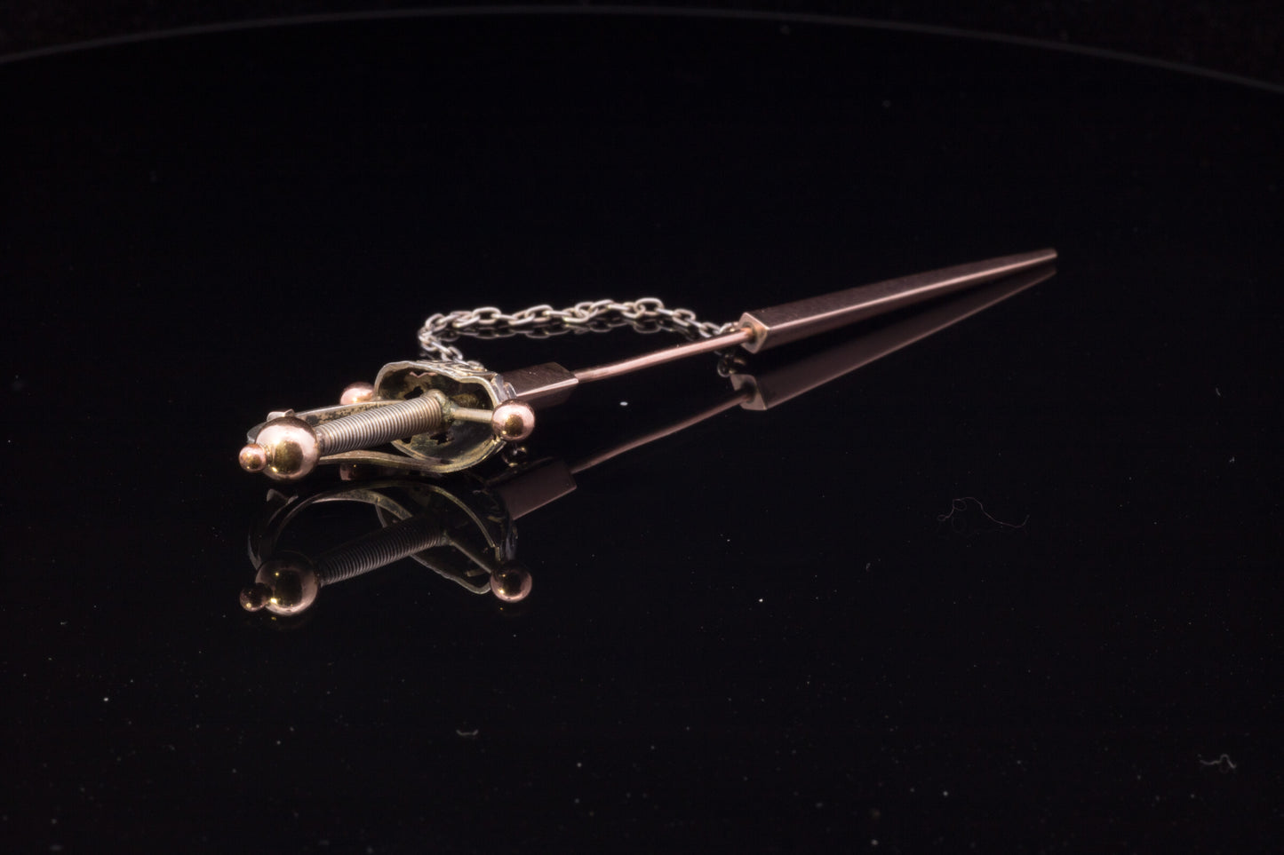 Vintage 9ct Rose Gold and Silver Sword Jabot Pin. Circa 1920