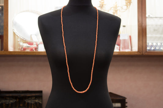 Long Row Antique Graduated Coral Bead Necklace Circa. 1900. 41 inches ! Flapper Length.