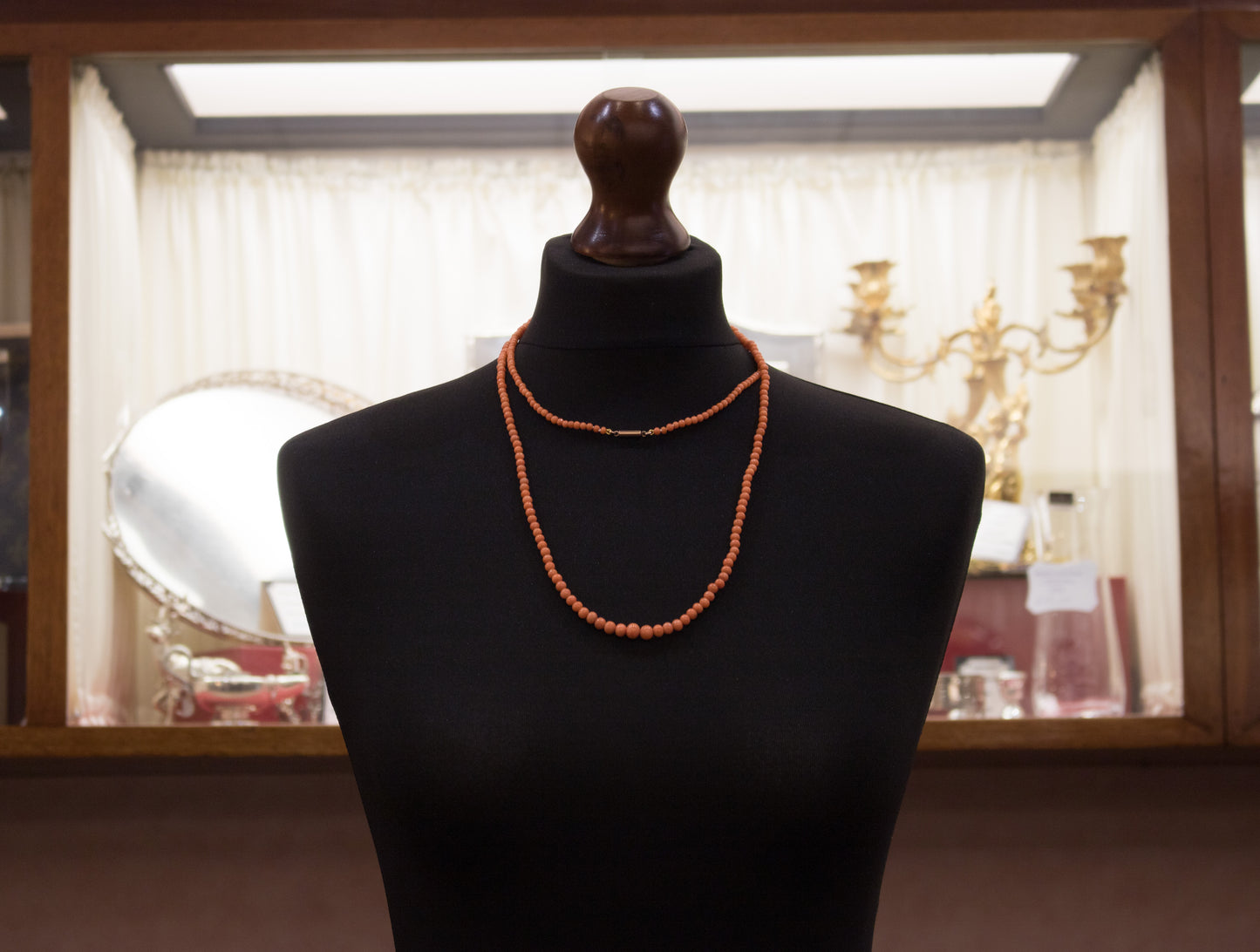 Long Row Antique Graduated Coral Bead Necklace Circa. 1900. 41 inches ! Flapper Length.