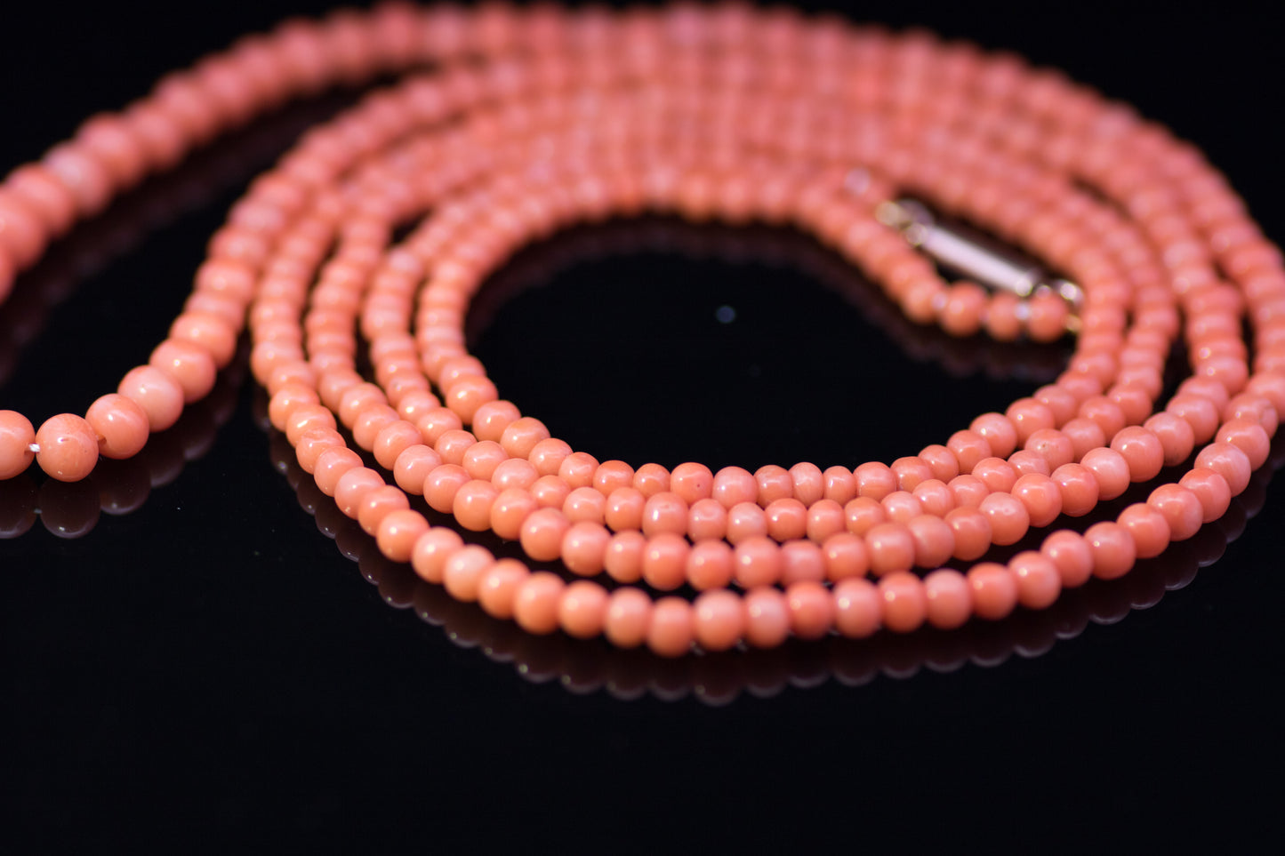 Long Row Antique Graduated Coral Bead Necklace Circa. 1900. 41 inches ! Flapper Length.