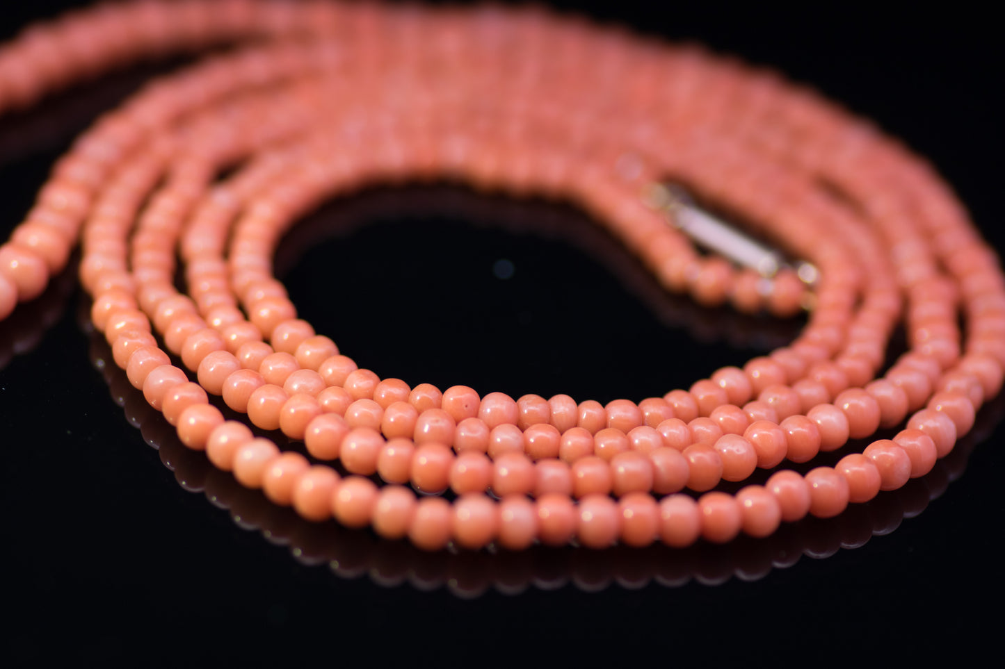 Long Row Antique Graduated Coral Bead Necklace Circa. 1900. 41 inches ! Flapper Length.