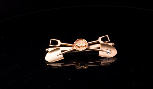 Antique 15ct Gold Prospectors Brooch / Gold Rush Brooch.  Old European Cut Diamond.