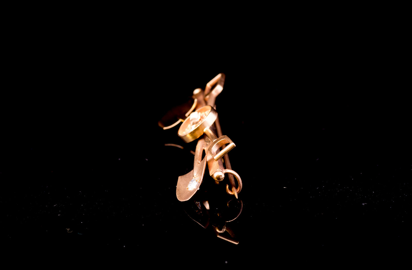 Antique 15ct Gold Prospectors Brooch / Gold Rush Brooch.  Old European Cut Diamond.