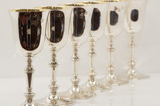 Solid Silver 6 Piece Wine / Goblet Set Dublin 1969. Sponsors Mark 'RISL' Royal Irish Silversmiths Limited.