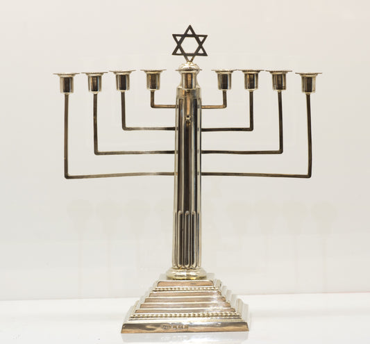 Antique Sterling Silver Hannukah Menorah Birmingham 1932.  Britton Gould & Co. Interesting Inscription.