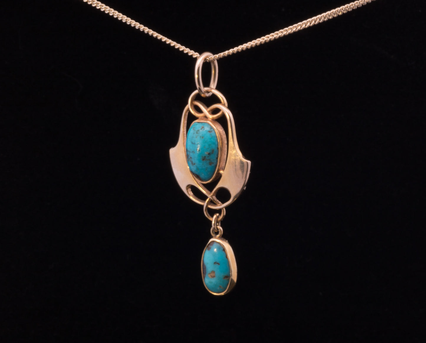 Antique 15ct Gold, Turquoise Murrle Bennet Pendant. Arts and Crafts. Circa 1900.