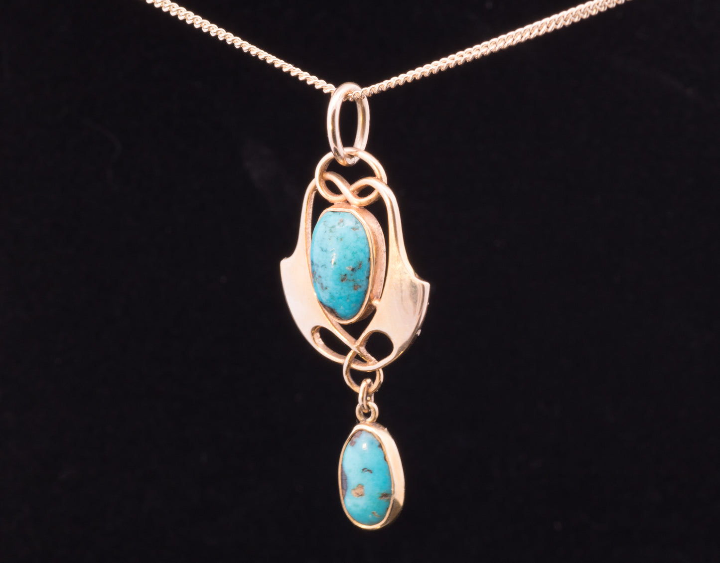 Antique 15ct Gold, Turquoise Murrle Bennet Pendant. Arts and Crafts. Circa 1900.