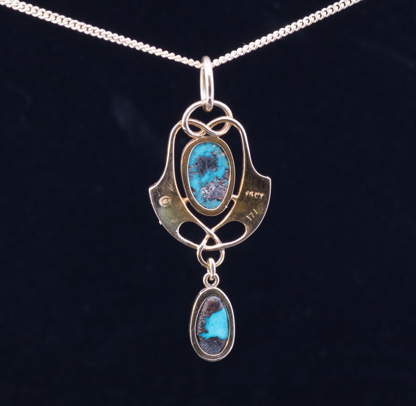 Antique 15ct Gold, Turquoise Murrle Bennet Pendant. Arts and Crafts. Circa 1900.