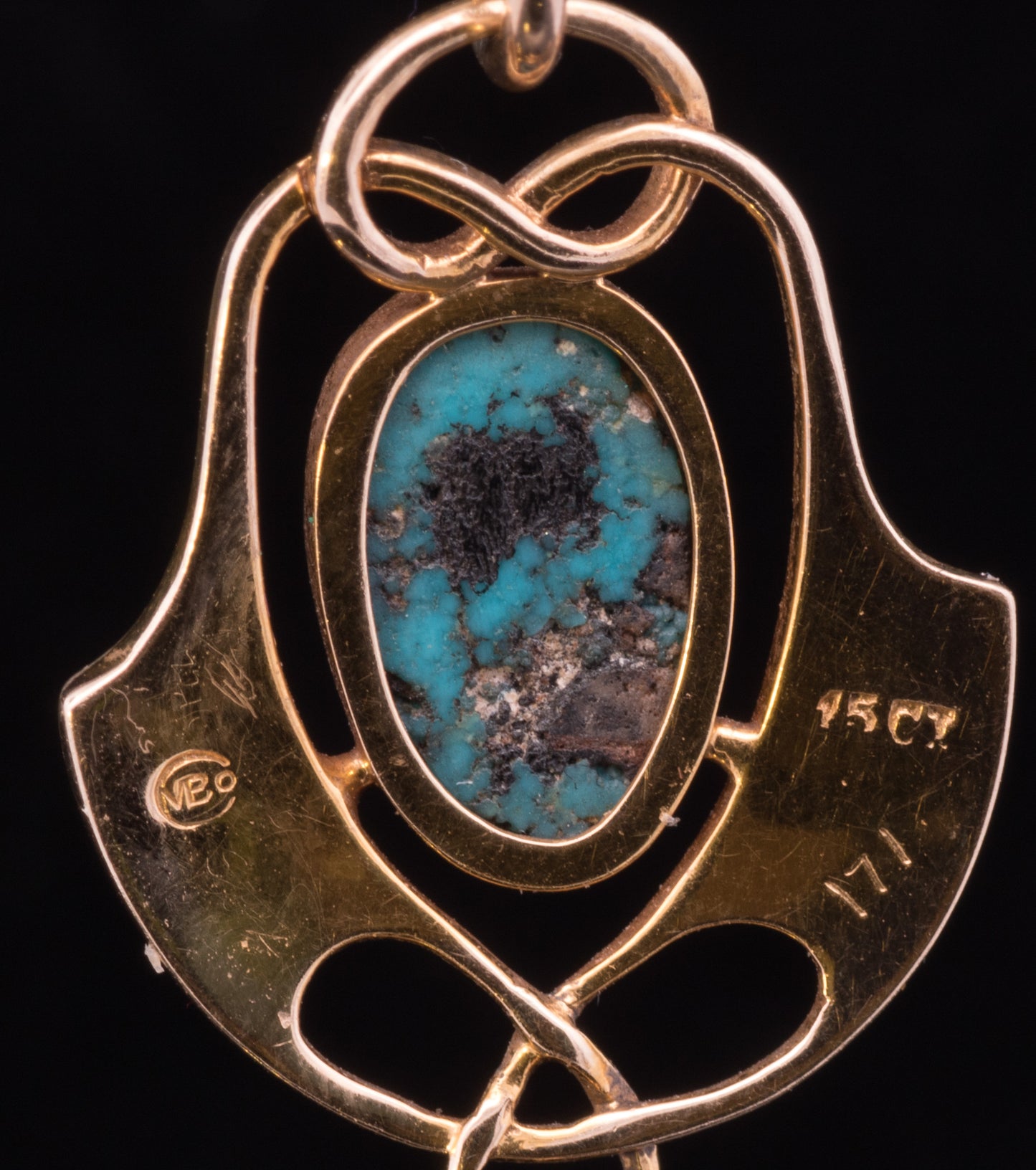 Antique 15ct Gold, Turquoise Murrle Bennet Pendant. Arts and Crafts. Circa 1900.