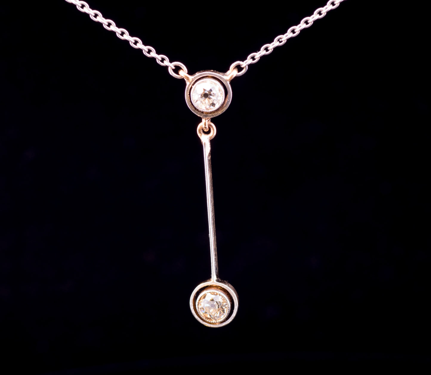 Antique Platinum & 15ct Gold Old European Cut Diamond Lavalier / Negligee Pendant. Circa 1910