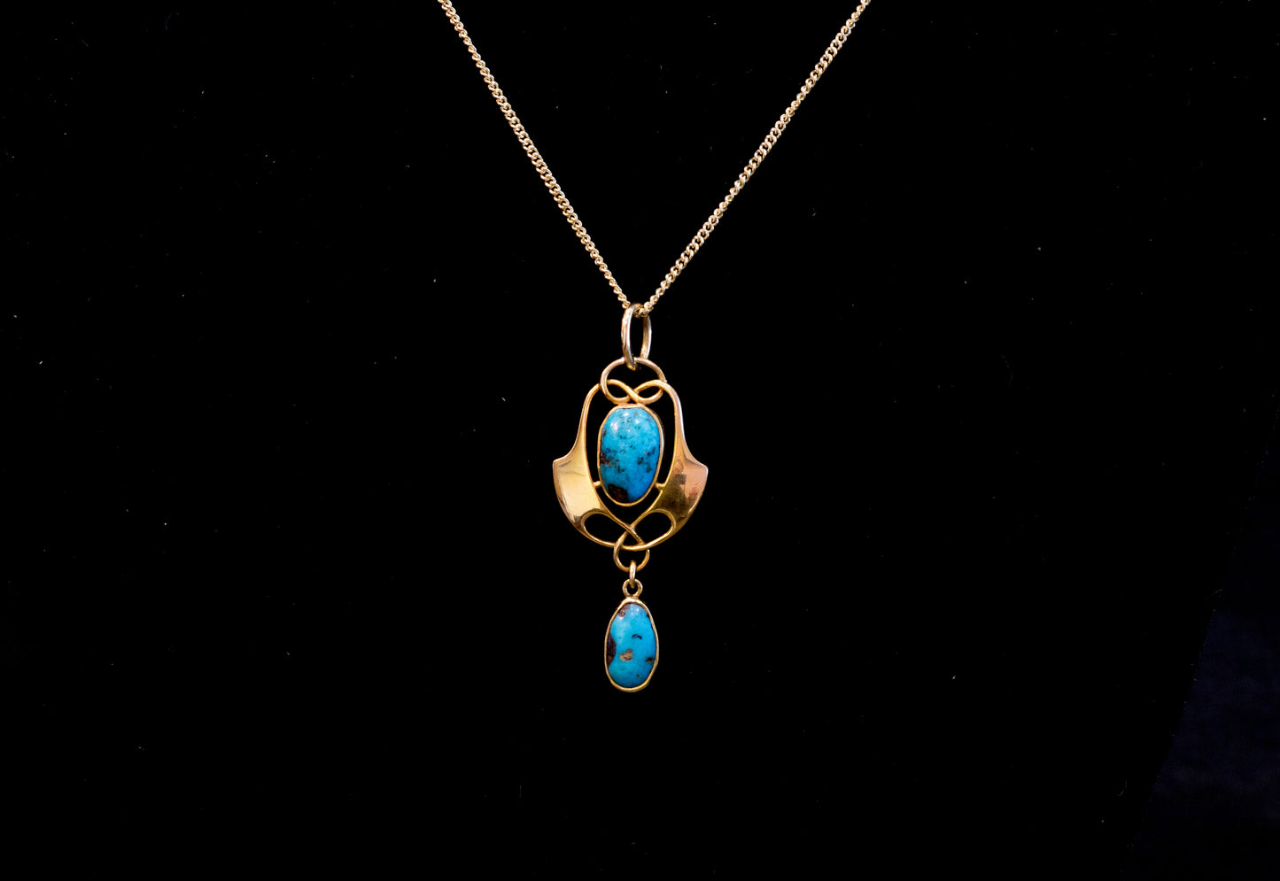 Antique 15ct Gold, Turquoise Murrle Bennet Pendant. Arts and Crafts. Circa 1900.