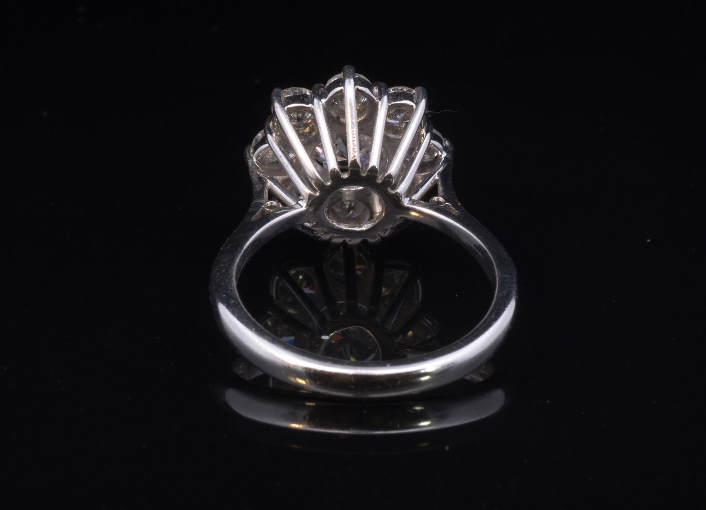 Superb Vintage Diamond Cluster Ring. 18ct White Gold.  Certified Centre Diamond. 2.10 Carats TDW