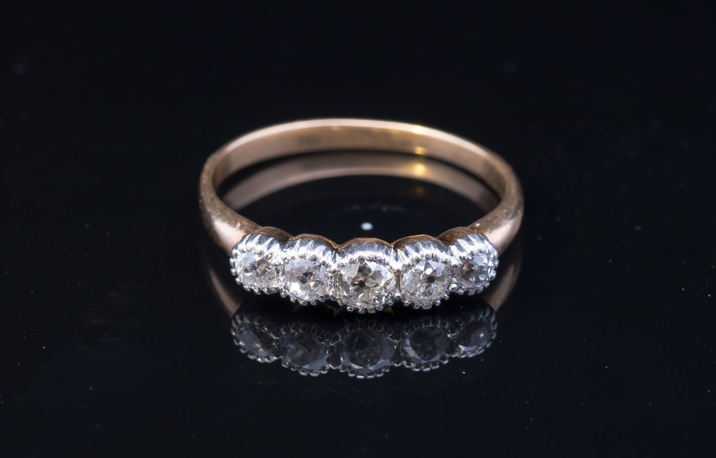 Antique 18ct Gold 5 Stone Diamond Ring. Old European Cut Diamonds.  Late Victorian.