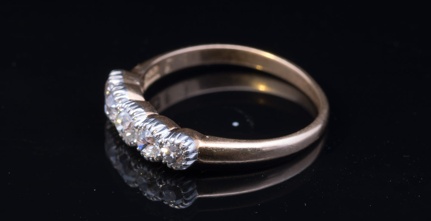 Antique 18ct Gold 5 Stone Diamond Ring. Old European Cut Diamonds.  Late Victorian.