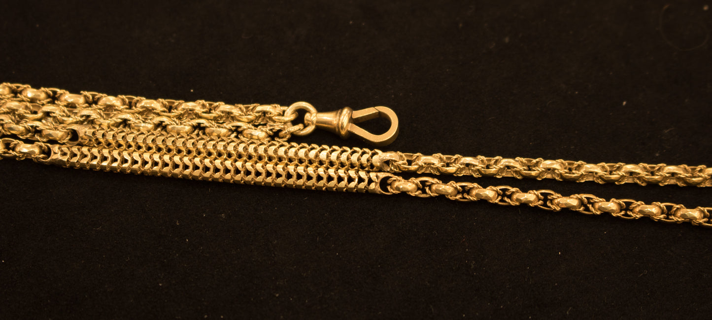 Attractive Victorian Antique 9ct Gold Guard Chain 60inch.  English C.1880