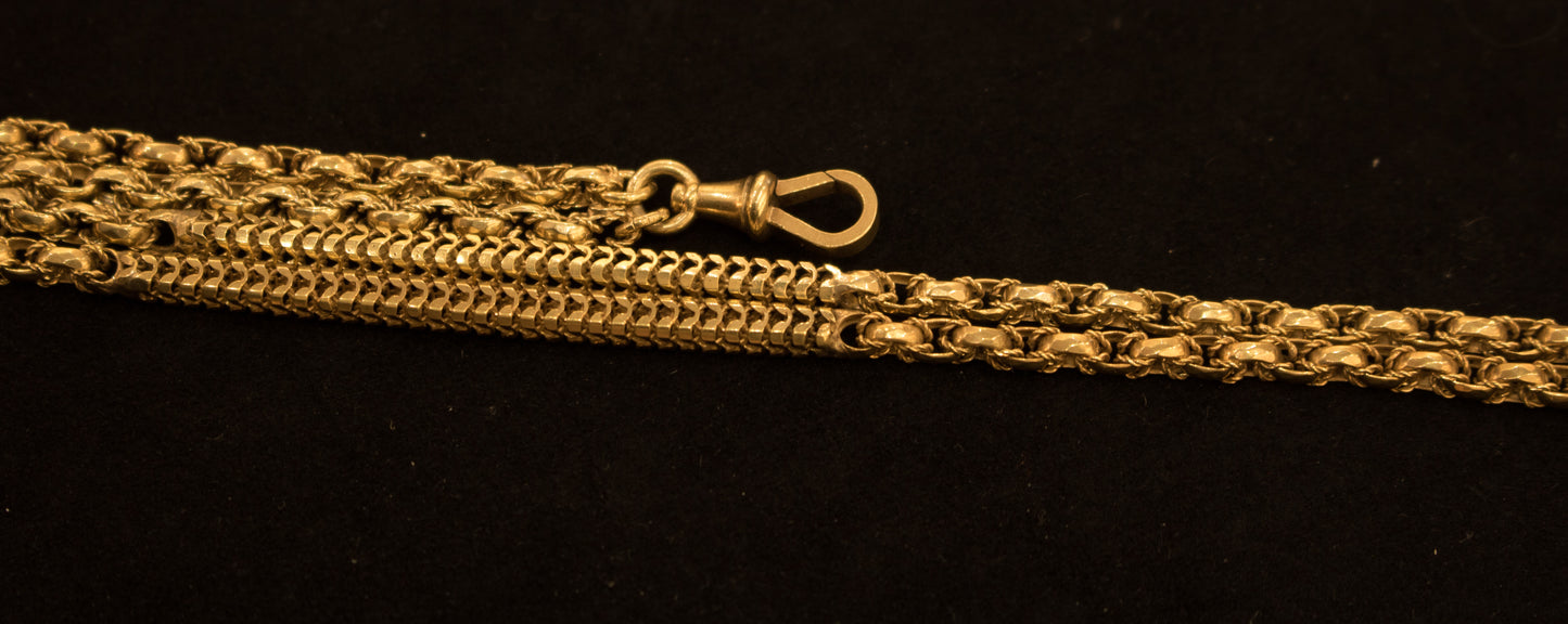 Attractive Victorian Antique 9ct Gold Guard Chain 60inch.  English C.1880