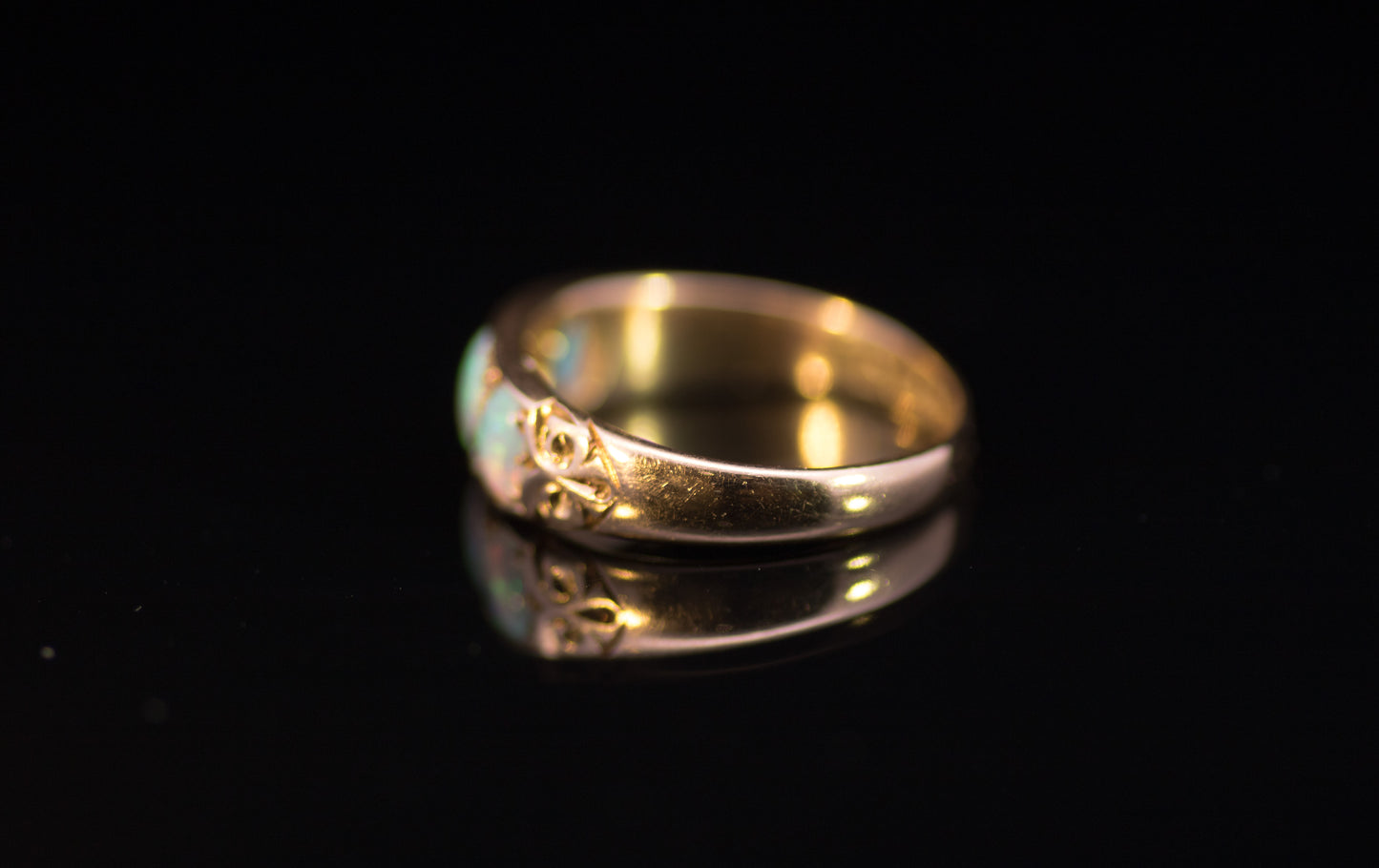 Antique 18ct Gold, Opal and Diamond Gypsy Ring.  Edwardian.  Birmingham 1902. Lovely Colours.