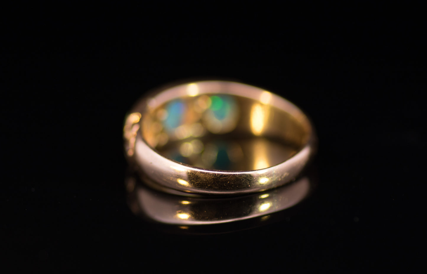 Antique 18ct Gold, Opal and Diamond Gypsy Ring.  Edwardian.  Birmingham 1902. Lovely Colours.