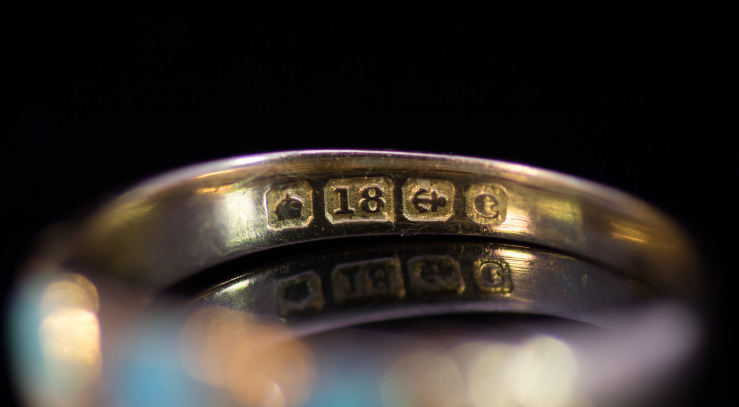 Antique 18ct Gold, Opal and Diamond Gypsy Ring.  Edwardian.  Birmingham 1902. Lovely Colours.