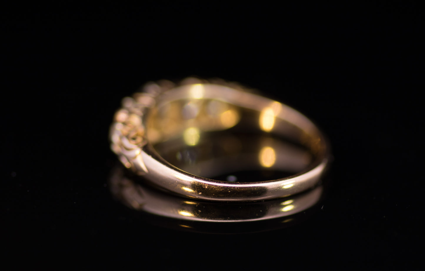 Antique Victorian 5 Stone 'Carved Shoulders' Diamond Ring With Diamond `Points`.  C 1900