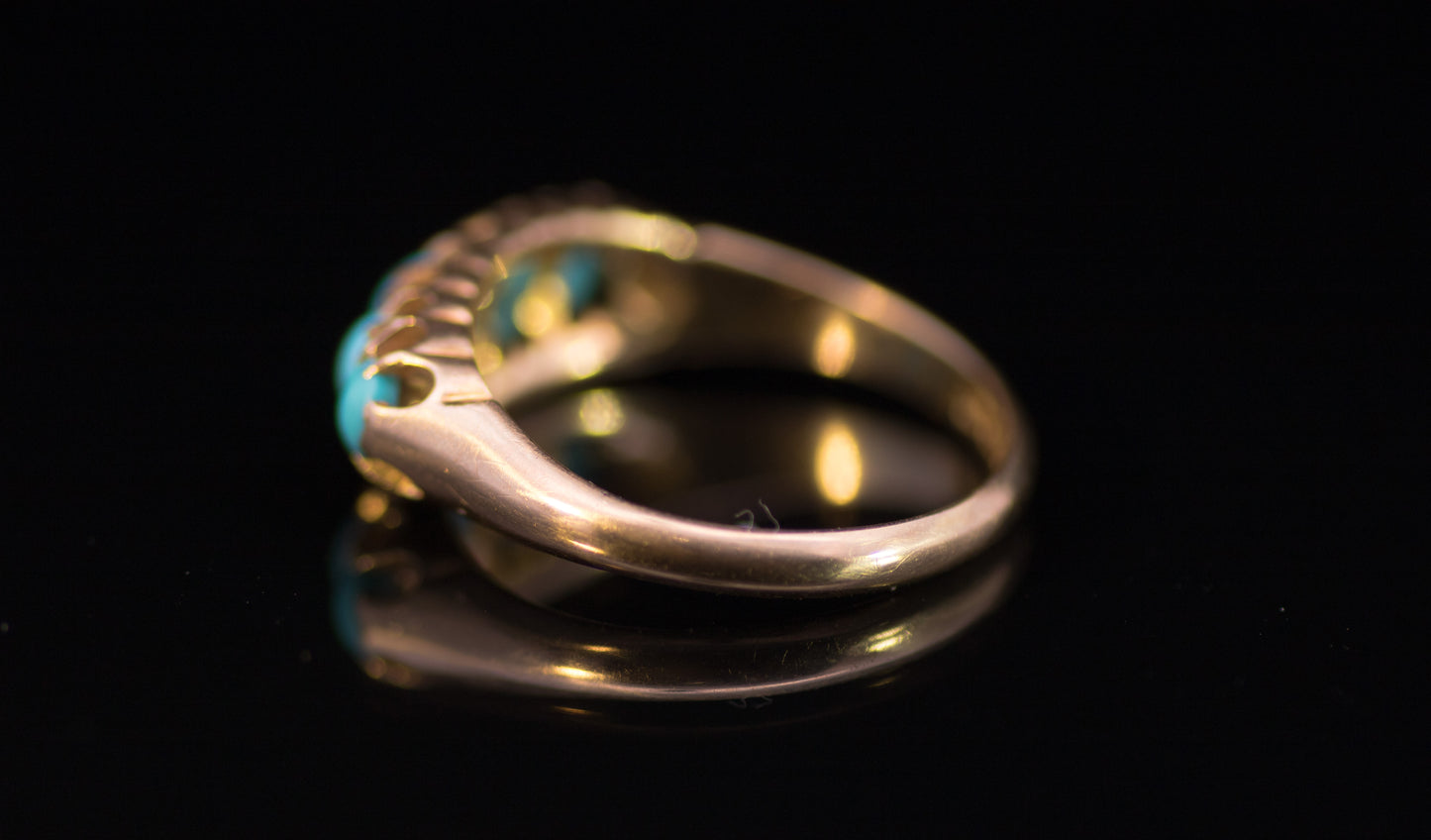 Antique 18ct Gold and Turquoise 5 Stone Ring. Assayed in Birmingham 1917