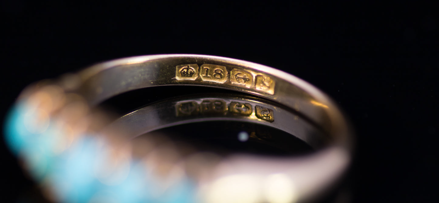 Antique 18ct Gold and Turquoise 5 Stone Ring. Assayed in Birmingham 1917