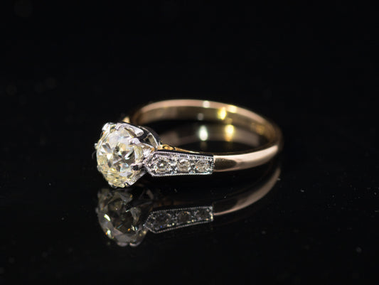 Superb 1.87ct Old Mine Cut Diamond Ring. Diamond Circa 1850`s, Later Re-mounted.