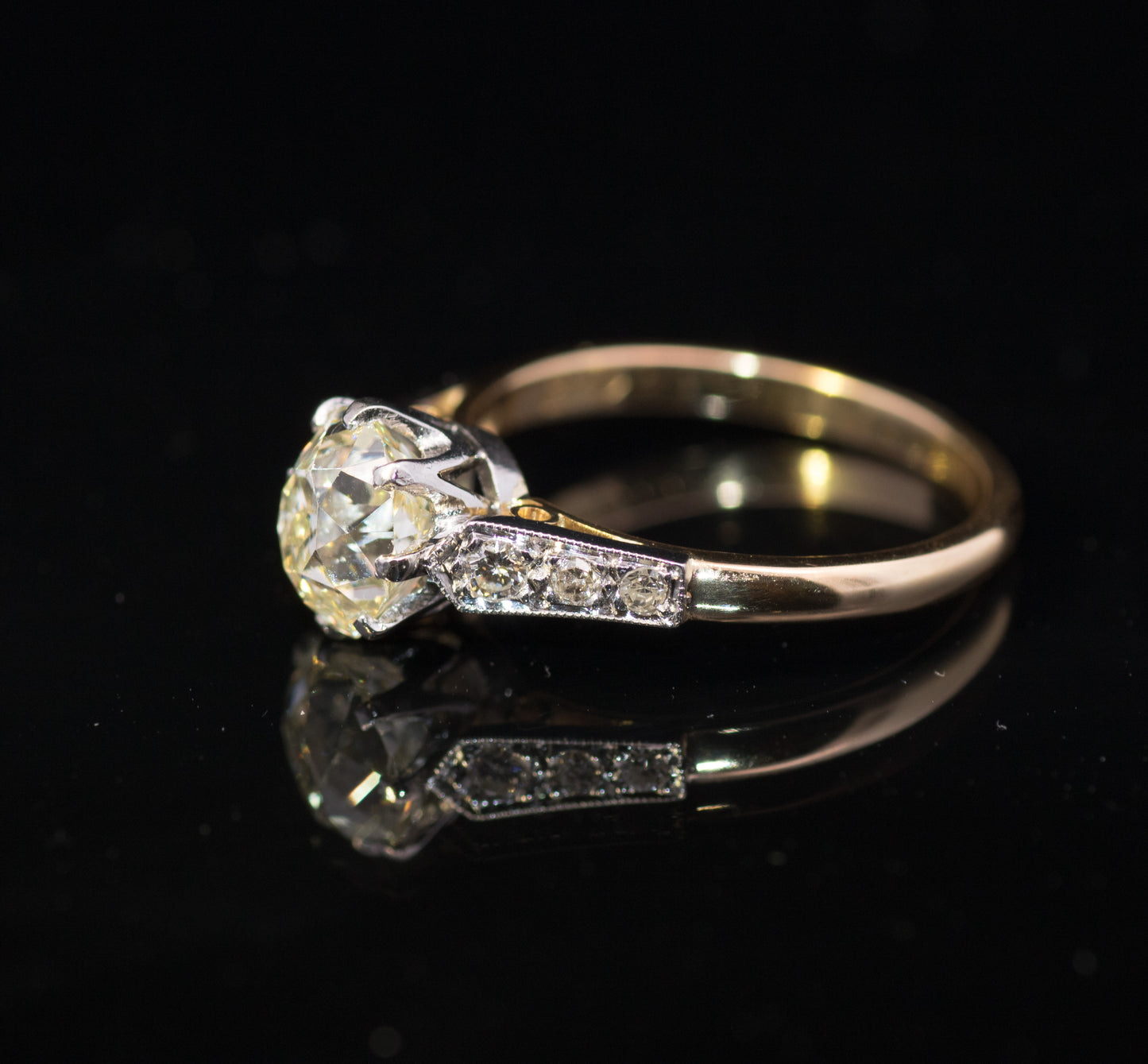 Superb 1.87ct Old Mine Cut Diamond Ring. Diamond Circa 1850`s, Later Re-mounted.