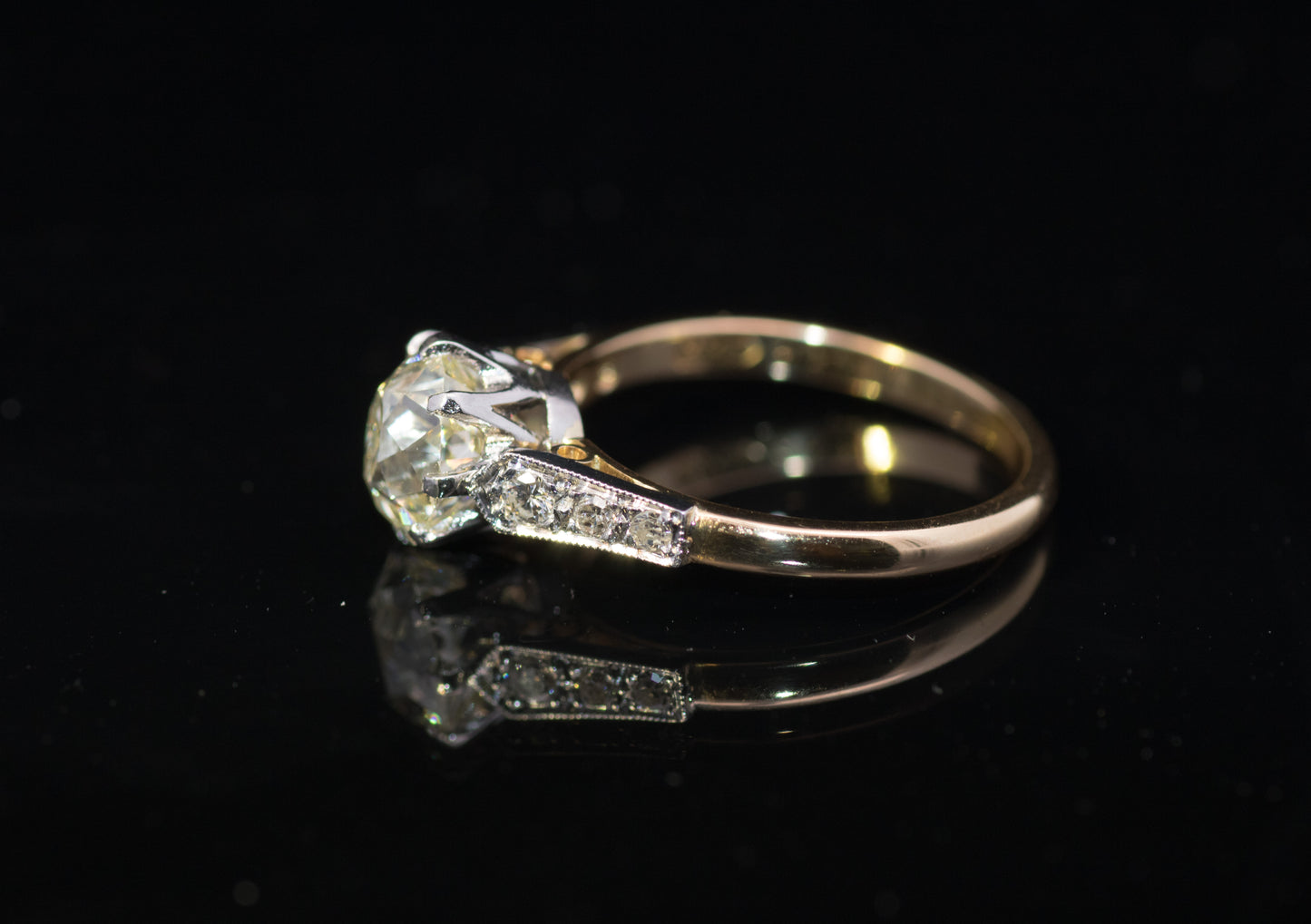 Superb 1.87ct Old Mine Cut Diamond Ring. Diamond Circa 1850`s, Later Re-mounted.