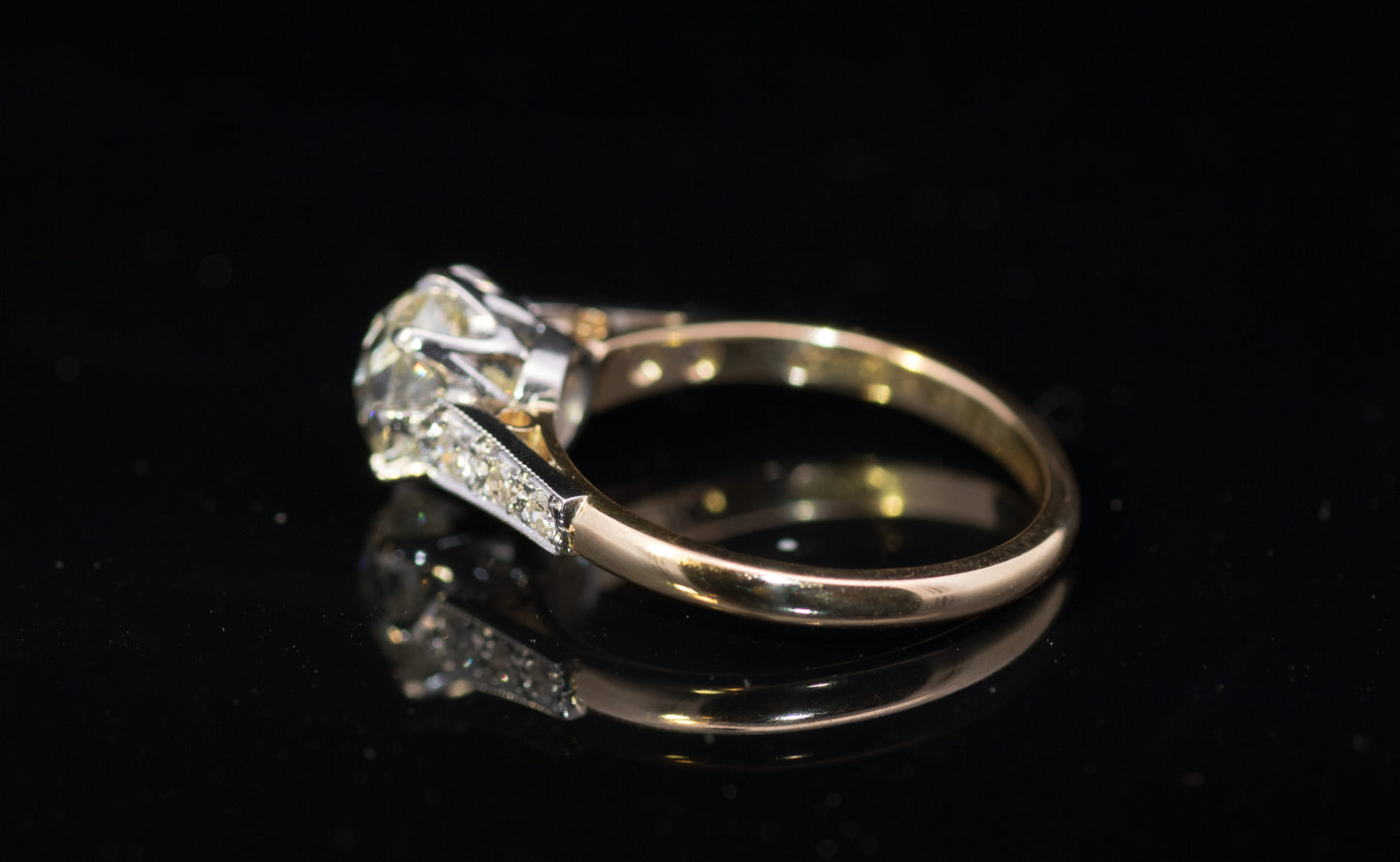 Superb 1.87ct Old Mine Cut Diamond Ring. Diamond Circa 1850`s, Later Re-mounted.